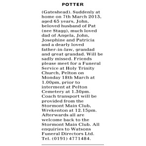 Notice Gallery for JOHN POTTER